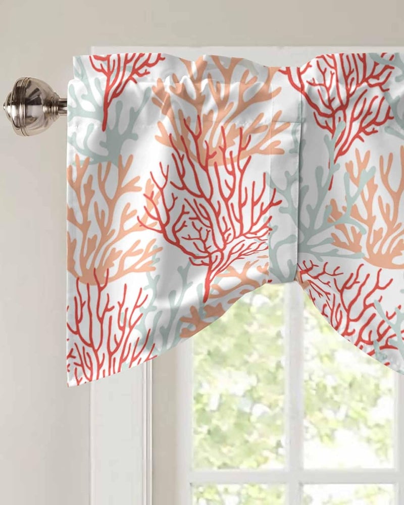 RisQiten Red Orange Gray Coral Coastal Tie Up Valance Curtains for Windows, Summer Beach Kitchen Curtains Window Treatments, Sea Nautical Short Window Shades Valances for Bedroom Bathroom Cafe 54"x18" - Image 3